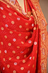 Red Bandhani Georgette Khaddi Dupatta with Sona Rupa Zari Floral Border