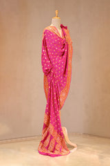 Pink Bandhani Georgette Khaddi Dupatta with Sona Rupa Zari Floral Border