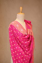 Pink Bandhani Georgette Khaddi Dupatta with Sona Rupa Zari Floral Border