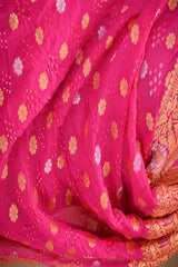 Pink Bandhani Georgette Khaddi Dupatta with Sona Rupa Zari Floral Border