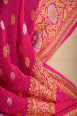 Pink Bandhani Georgette Khaddi Dupatta with Sona Rupa Zari Floral Border
