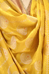 Mustard Yellow Banarasi Katan Silk Dupatta with Meenakari Zari