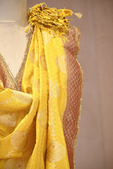 Mustard Yellow Banarasi Katan Silk Dupatta with Meenakari Zari