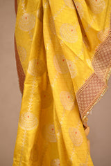 Mustard Yellow Banarasi Katan Silk Dupatta with Meenakari Zari
