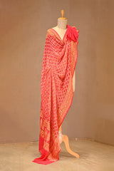 Peach Georgette Dupatta with Bandhani & Zari Weave