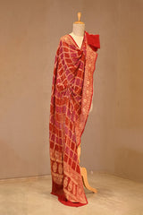 Maroon Georgette Dupatta with Gharchola Zari & Bandhani By Chinaya Banaras 