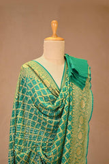 Sea Green Georgette Dupatta with Bandhani & Zari Weave
