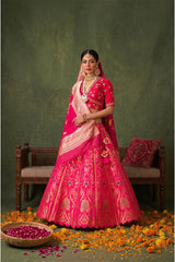 Hot Pink Banarasi Lehenga For Wedding