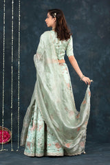 Mint Green Embellished Tissue Silk Lehenga