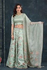 Mint Green Embellished Tissue Silk Lehenga