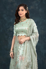 Mint Green Embellished Tissue Silk Lehenga