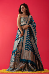 Teal Blue Handwoven Embellished Banarasi Katan Silk Lehenga