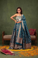 Teal Blue Handwoven Embellished Banarasi Katan Silk Lehenga