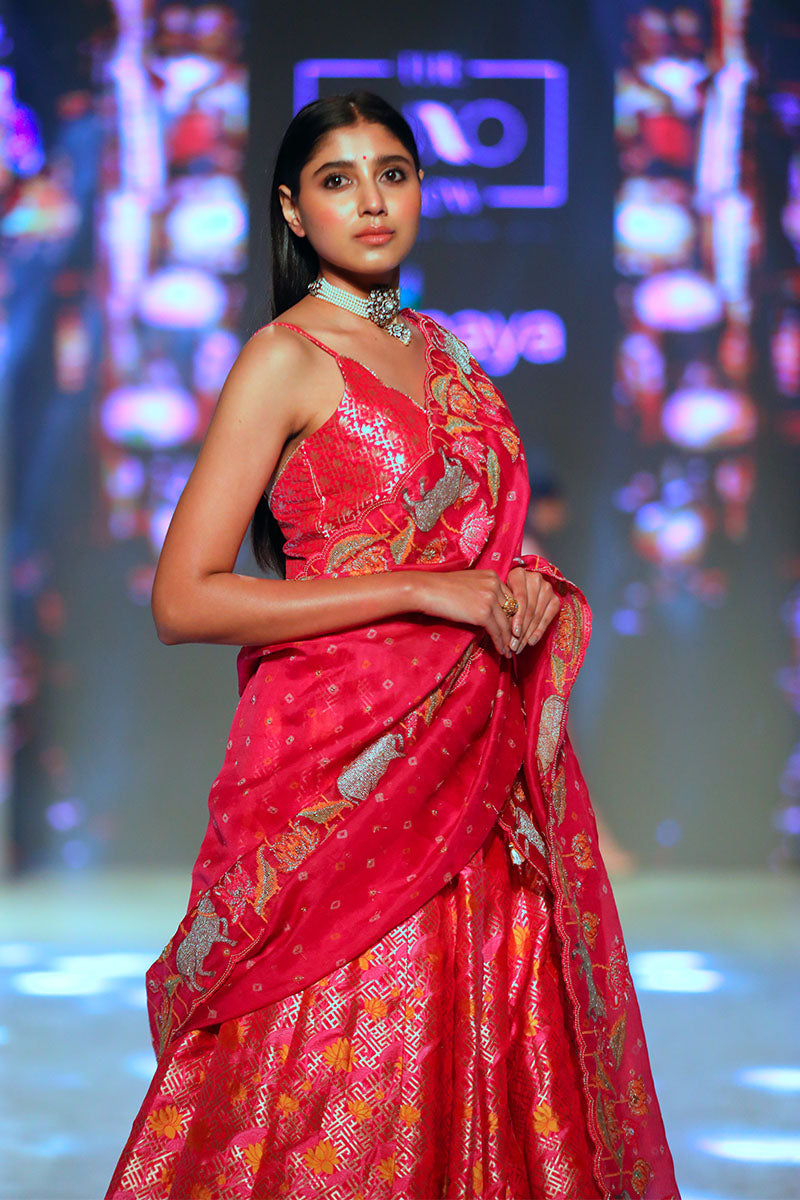 Magenta Pink Pichwai Handwoven Banarasi Katan Silk Lehenga - Chinaya Banaras