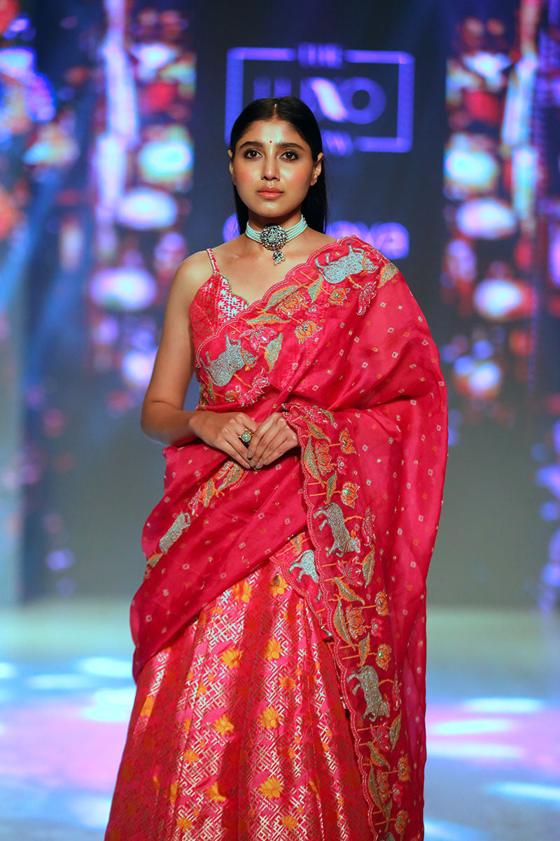 Magenta Pink Pichwai Handwoven Banarasi Katan Silk Lehenga - Chinaya Banaras