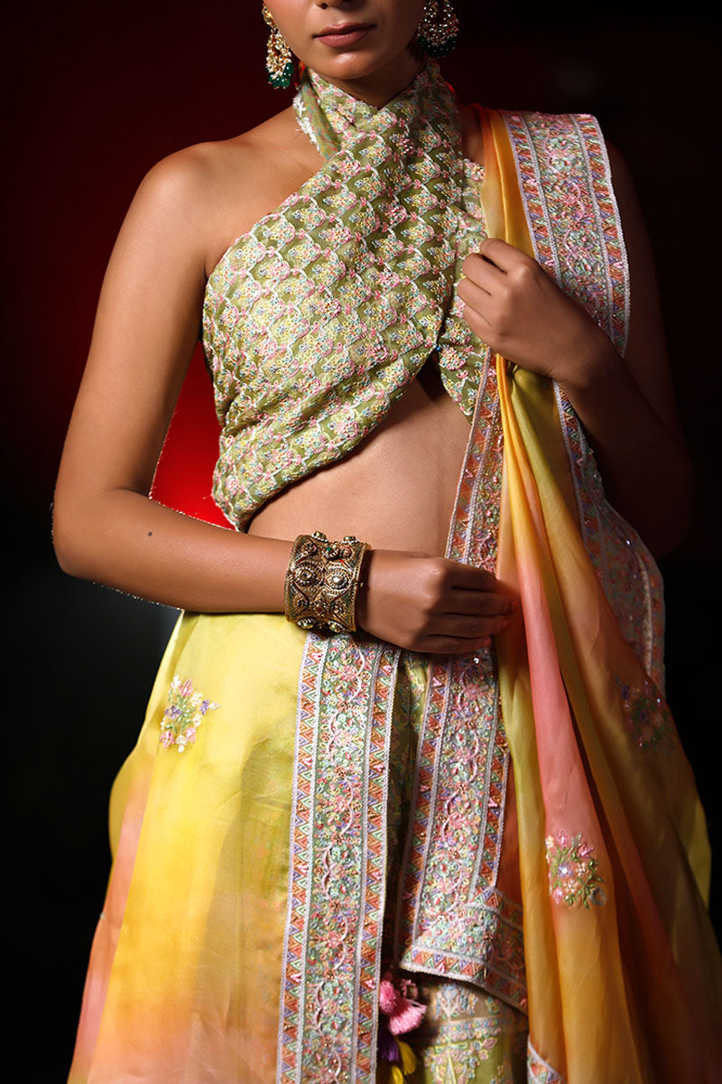 Pista Green Chiffon Wedding Lehenga