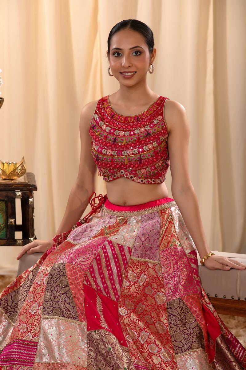 Alia Inspired Fuchsia Pink Banarasi Lehenga with Hand Embellishments