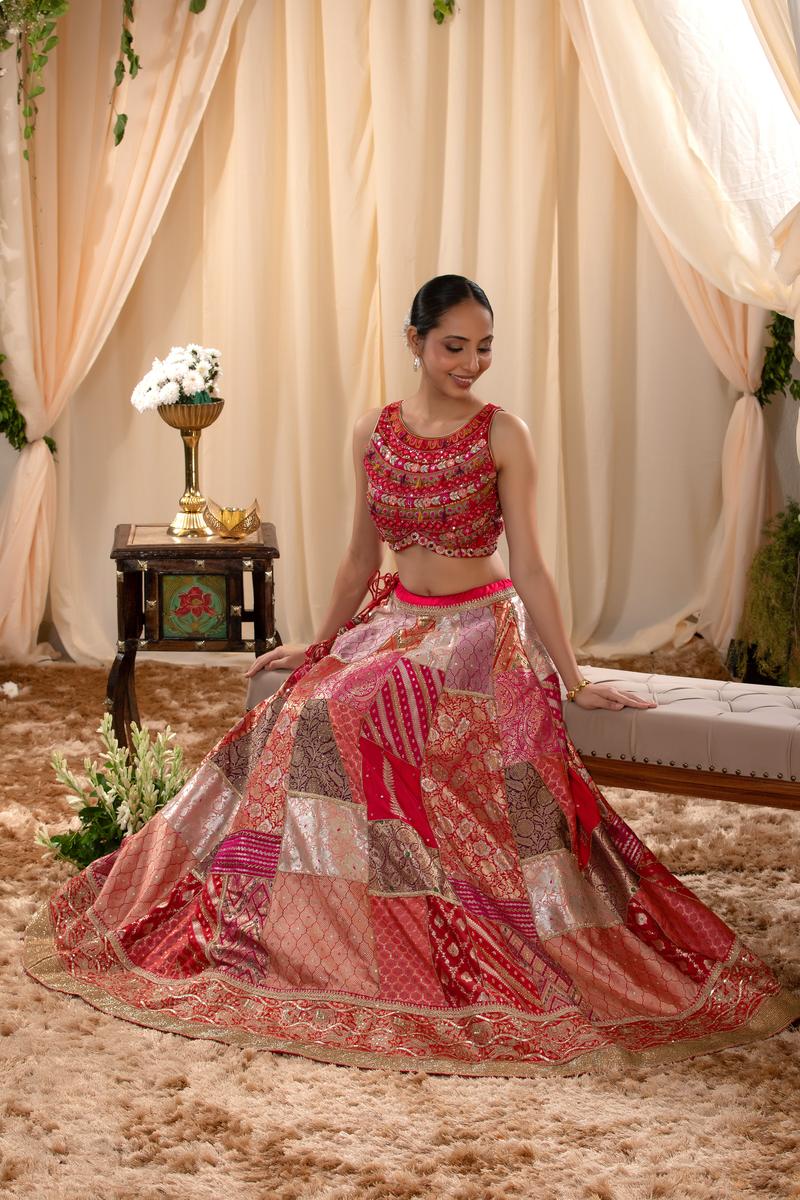 Alia Inspired Fuchsia Pink Banarasi Lehenga with Hand Embellishments