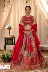 Bride Alia Bhatt in a pink and golden Lehenga on her wedding day