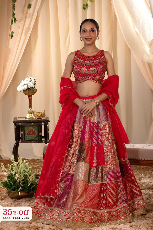 Bride Alia Bhatt in a pink and golden Lehenga on her wedding day