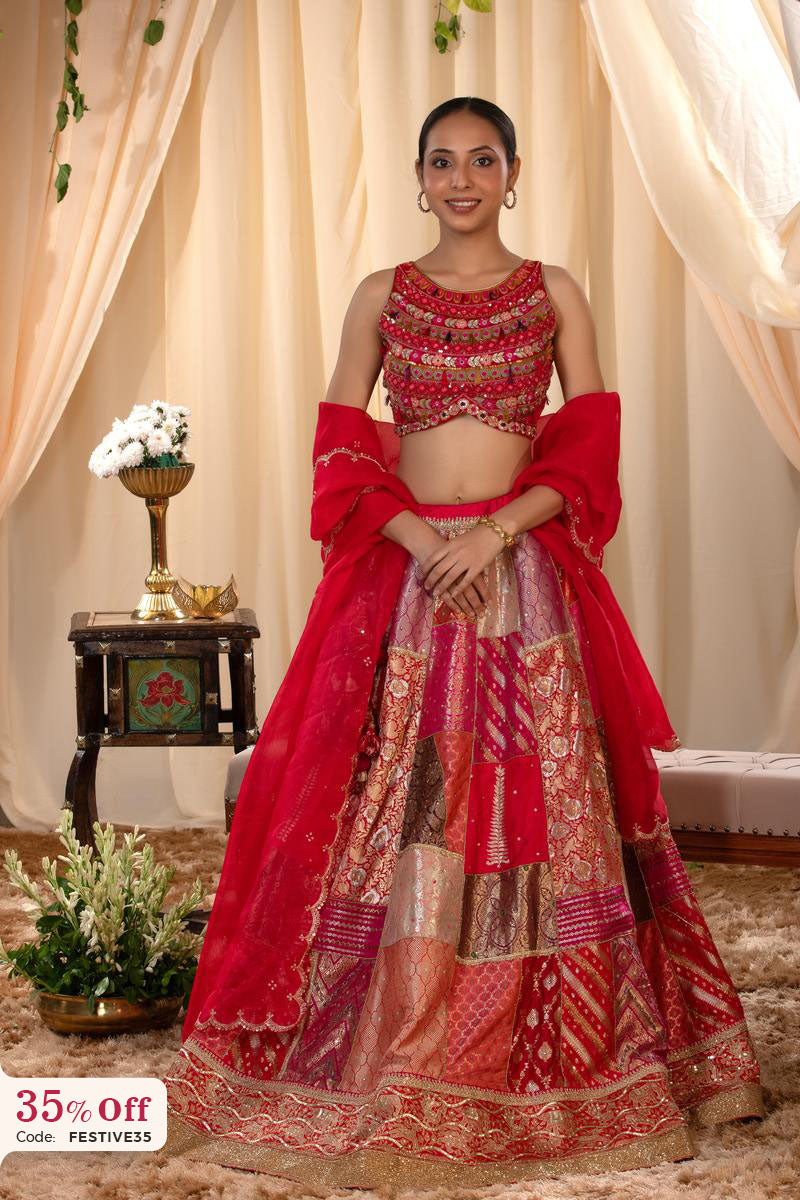 Bride Alia Bhatt in a pink and golden Lehenga on her wedding day