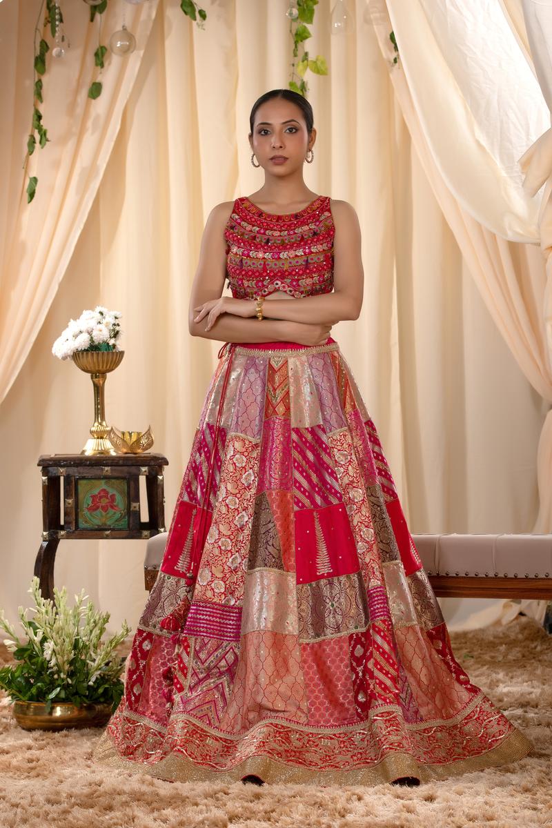 Alia Inspired Fuchsia Pink Banarasi Lehenga with Hand Embellishments