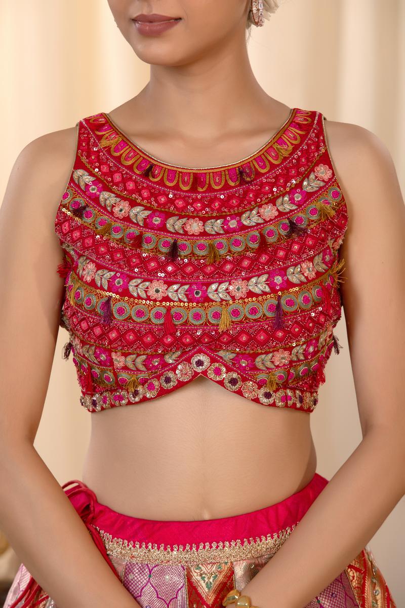 Alia Inspired Fuchsia Pink Banarasi Lehenga with Hand Embellishments