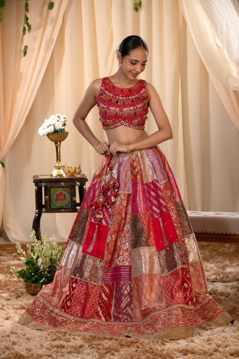 Alia Inspired Fuchsia Pink Banarasi Lehenga with Hand Embellishments