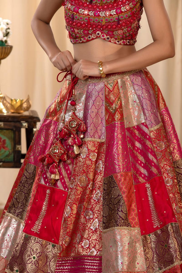 Alia Inspired Fuchsia Pink Banarasi Lehenga with Hand Embellishments