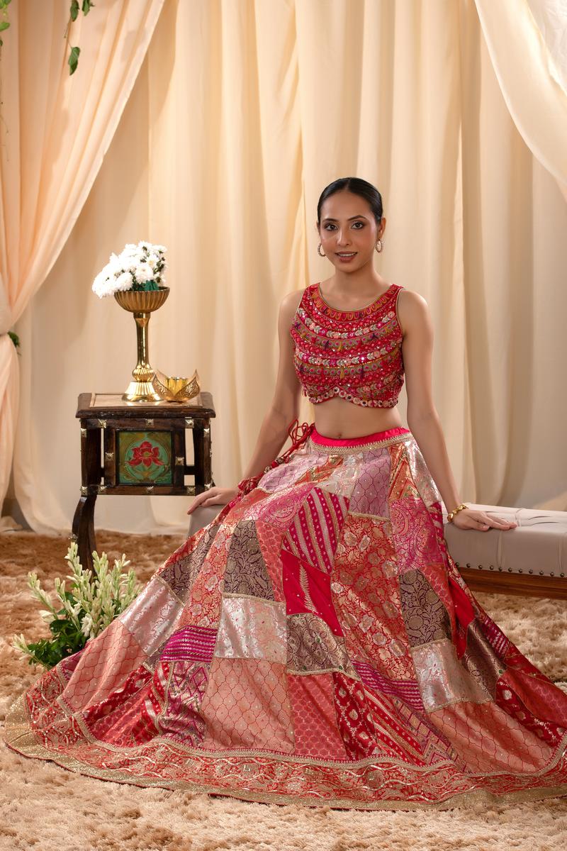 Alia Inspired Fuchsia Pink Banarasi Lehenga with Hand Embellishments