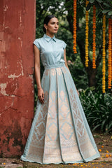 Powder Blue Bridal Lehenga With Intricate Floral Work
