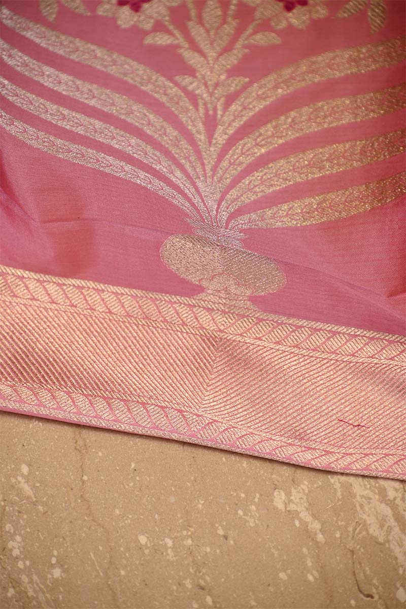 Pink Banarasi Satin Silk Wedding Lehenga with Meenakari Detailing