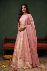 Peach Bridal Lehenga With Intricate Floral Work