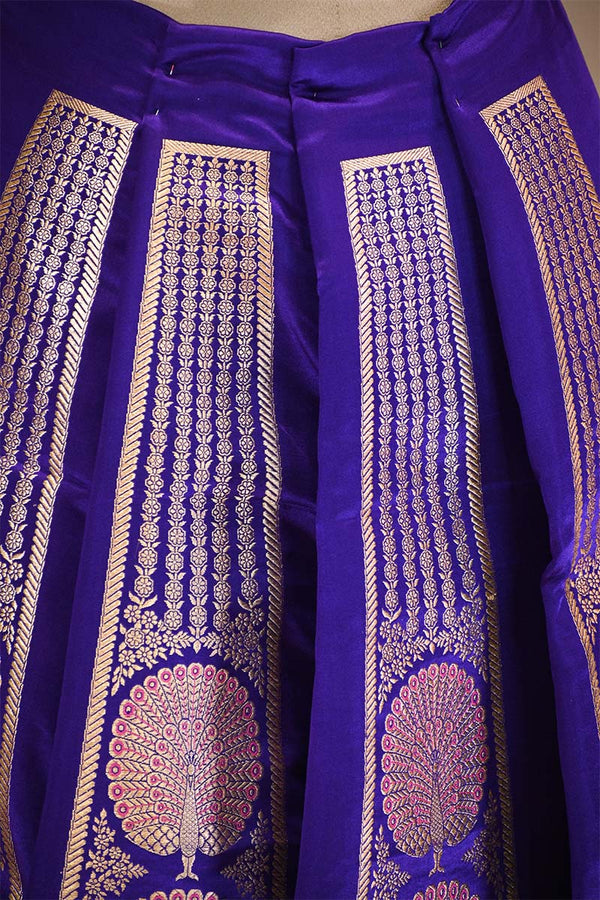 Bright Purple  Banarasi Lehenga with Gold Zari Peacock Motifs