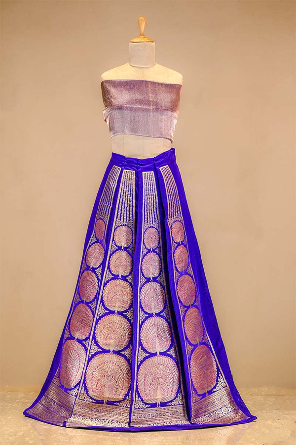Bright Purple  Banarasi Lehenga with Gold Zari Peacock Motifs