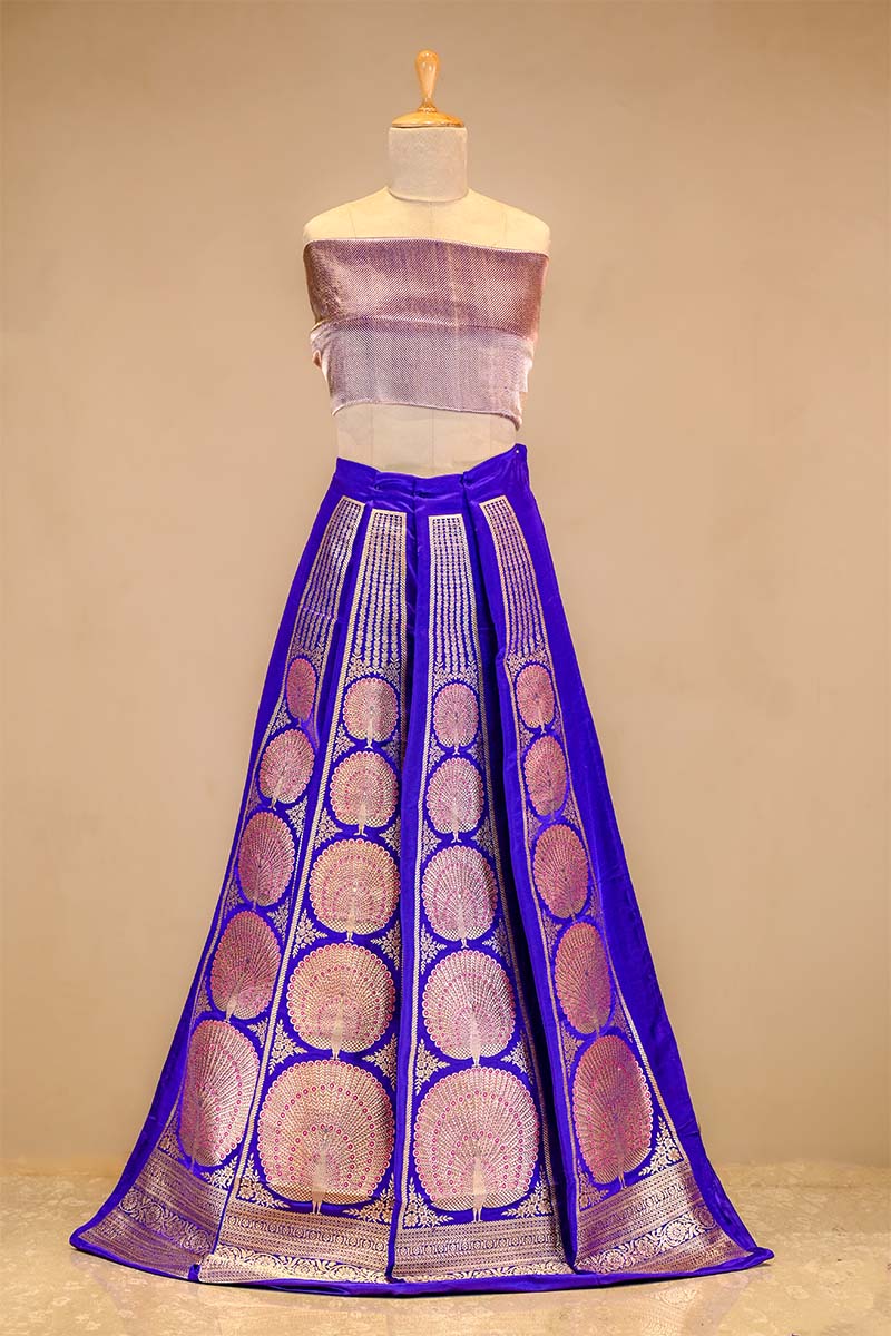 Bright Purple  Banarasi Lehenga with Gold Zari Peacock Motifs
