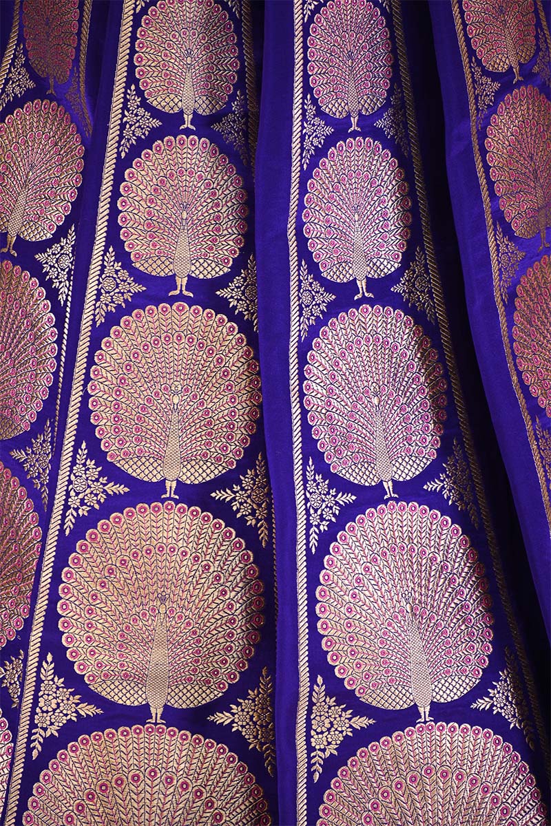 Bright Purple  Banarasi Lehenga with Gold Zari Peacock Motifs