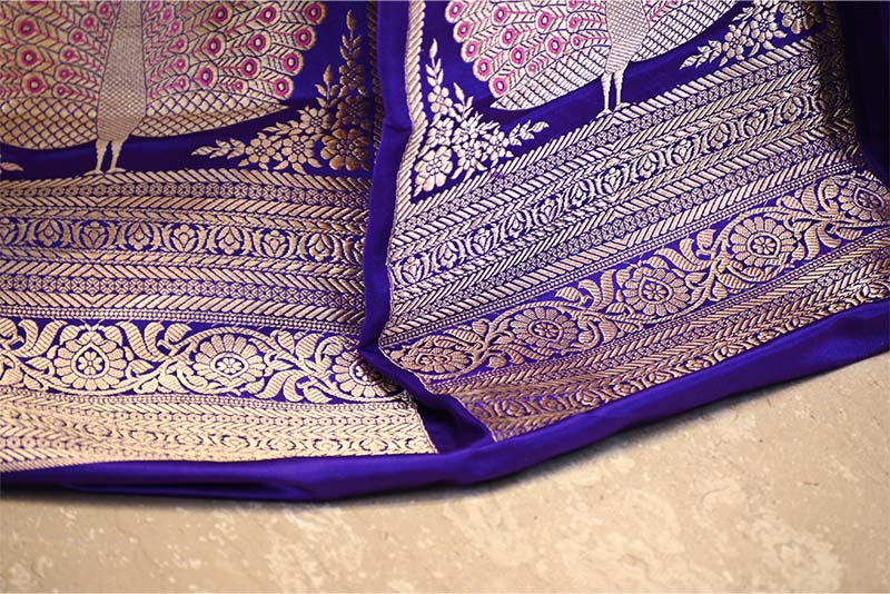 Bright Purple  Banarasi Lehenga with Gold Zari Peacock Motifs