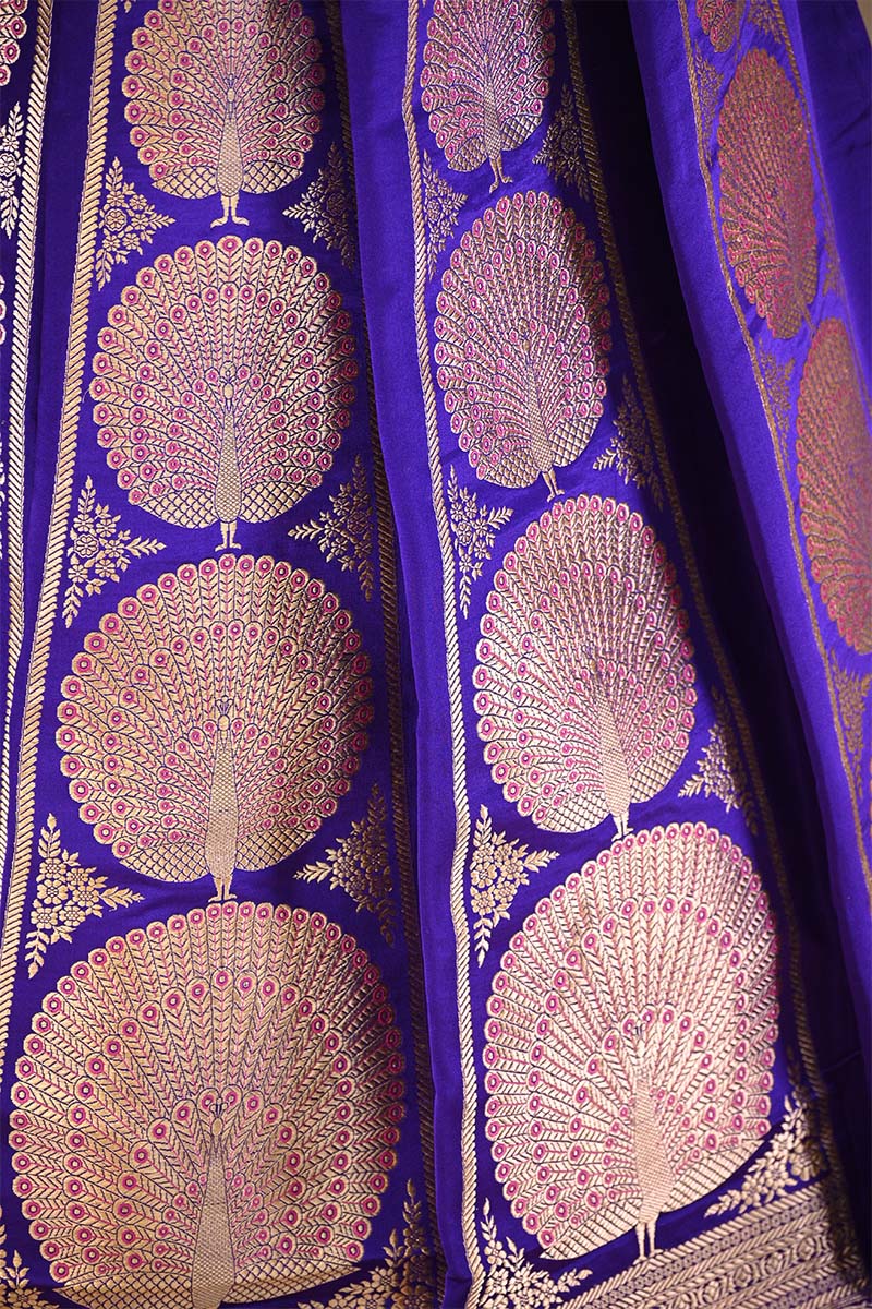Bright Purple  Banarasi Lehenga with Gold Zari Peacock Motifs