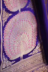 Bright Purple  Banarasi Lehenga with Gold Zari Peacock Motifs