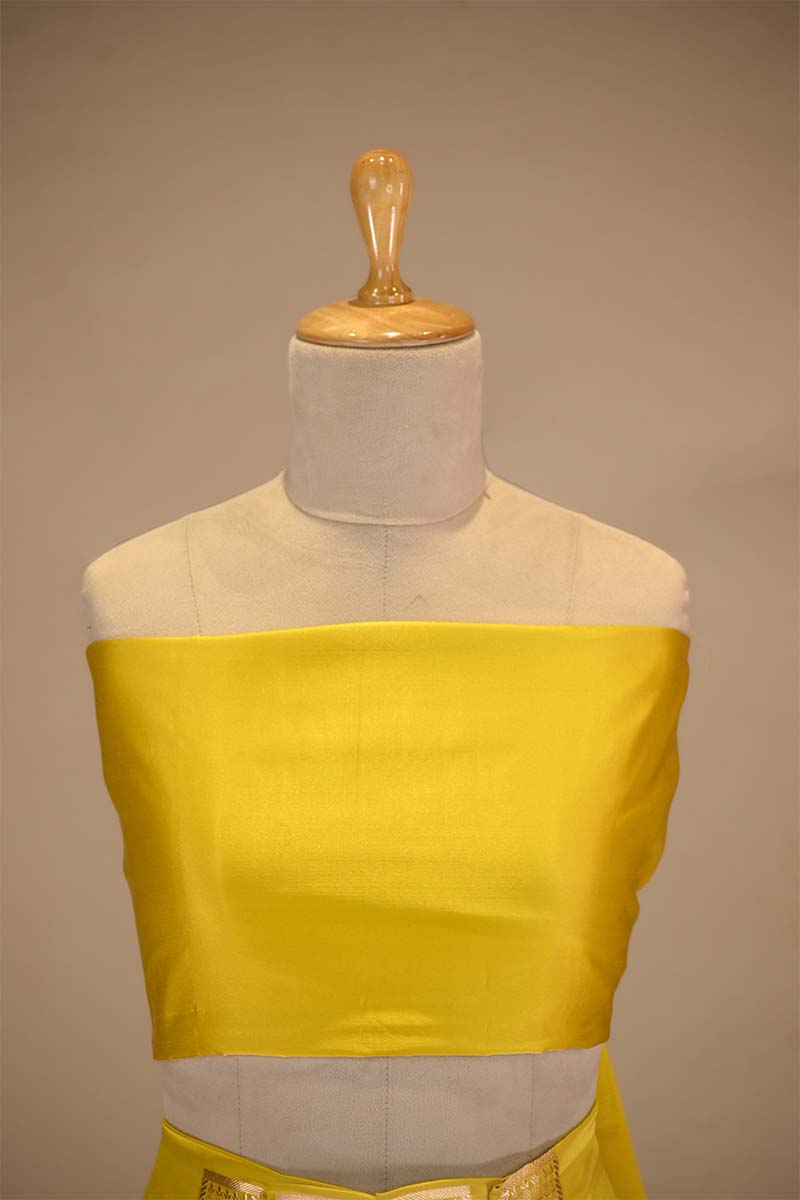 Yellow Banarasi Lehenga with Gold Zari Peacock Motifs