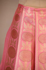Pink  Banarasi Lehenga with Gold Zari Floral Motifs