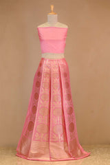 Pink  Banarasi Lehenga with Gold Zari Floral Motifs