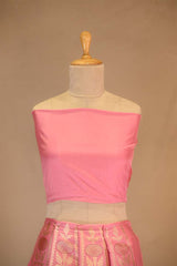 Pink  Banarasi Lehenga with Gold Zari Floral Motifs