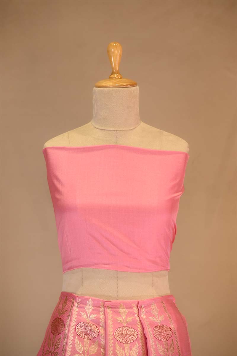 Pink  Banarasi Lehenga with Gold Zari Floral Motifs