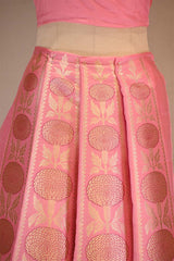 Pink  Banarasi Lehenga with Gold Zari Floral Motifs