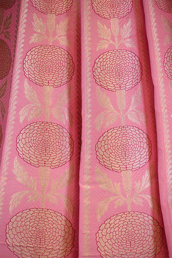 Pink  Banarasi Lehenga with Gold Zari Floral Motifs