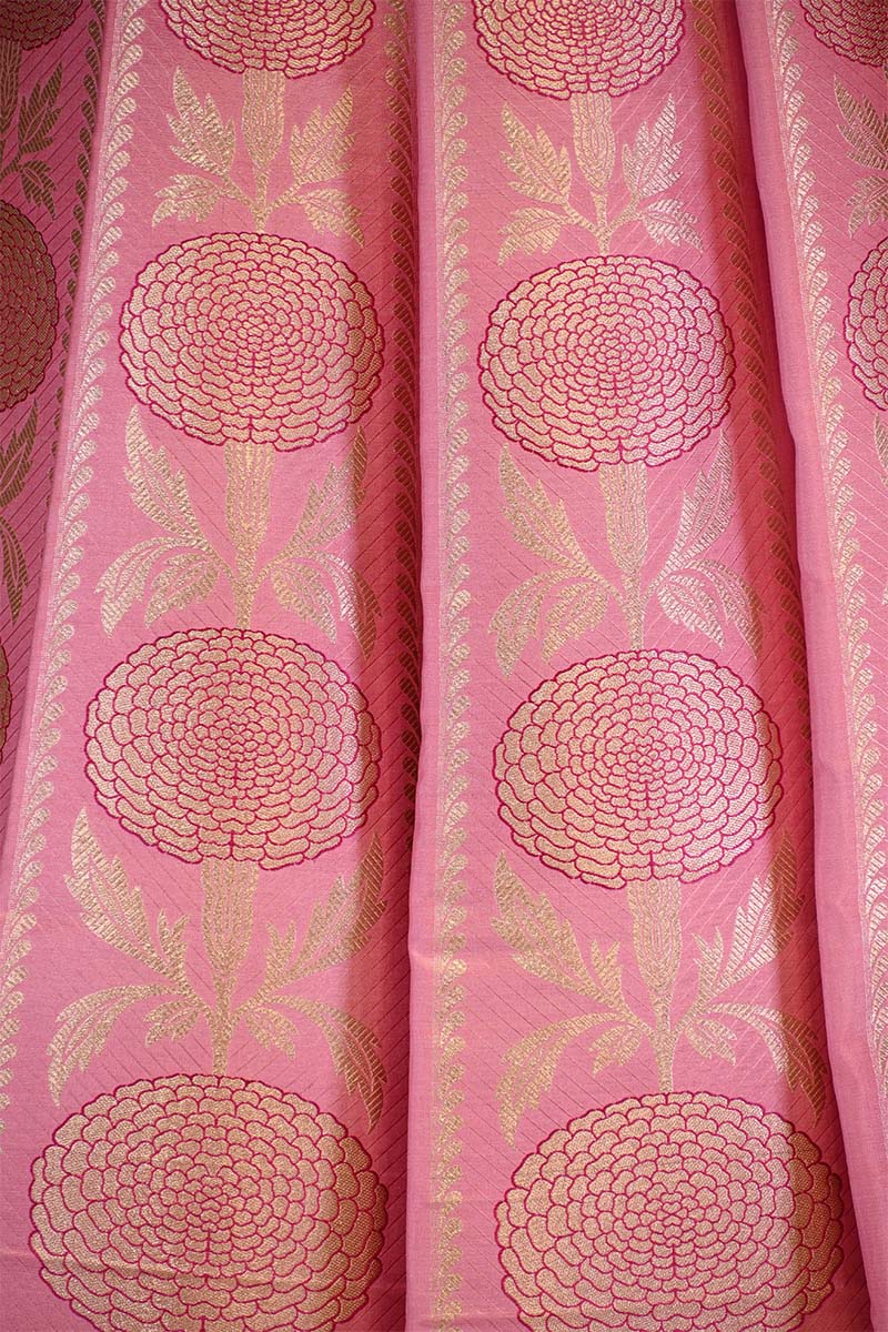 Pink  Banarasi Lehenga with Gold Zari Floral Motifs