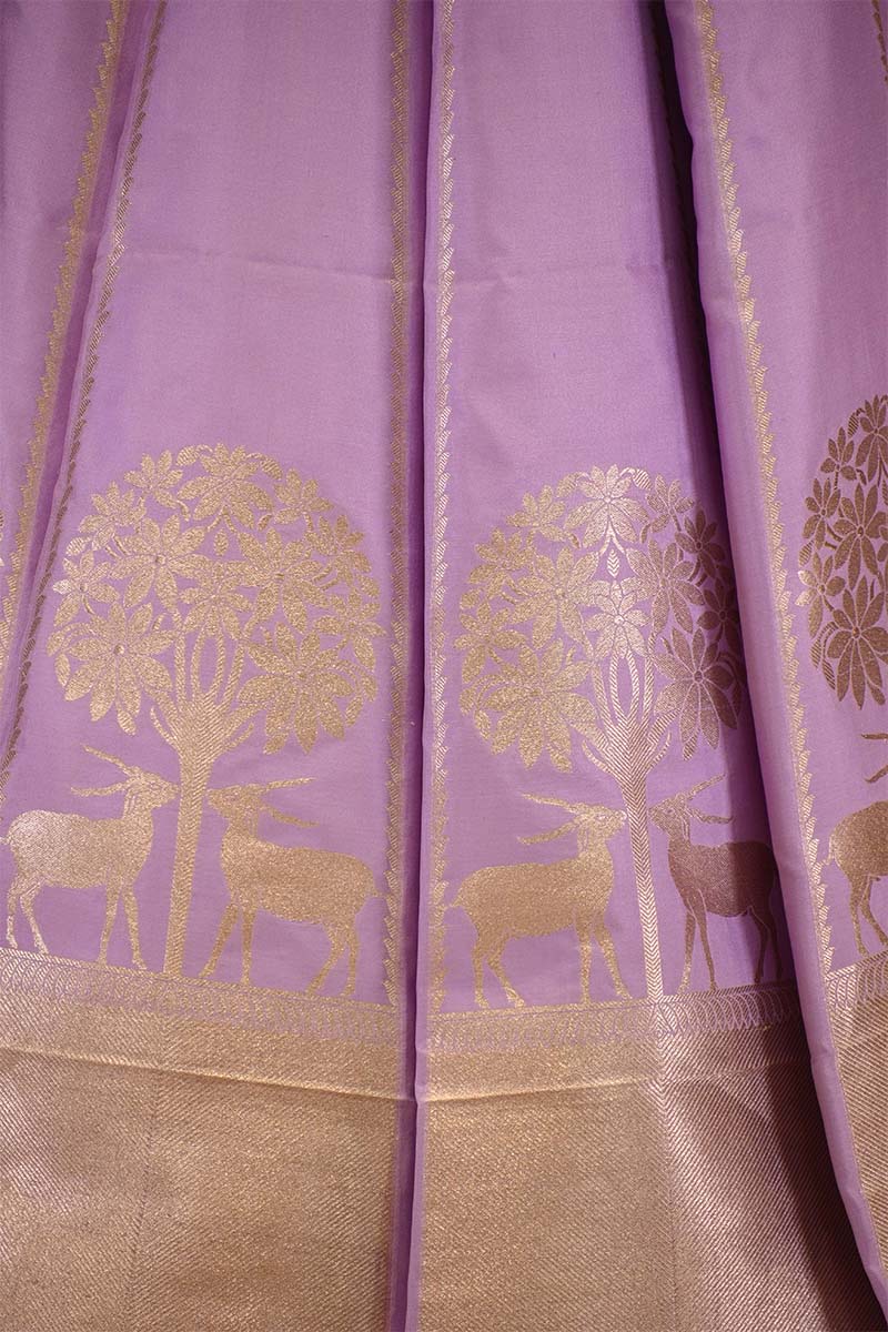 Lilac Banarasi Silk Wedding Lehenga with Shikargah Woven
