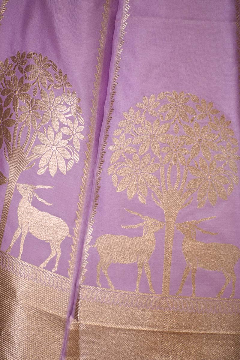 Lilac Banarasi Silk Wedding Lehenga with Shikargah Woven
